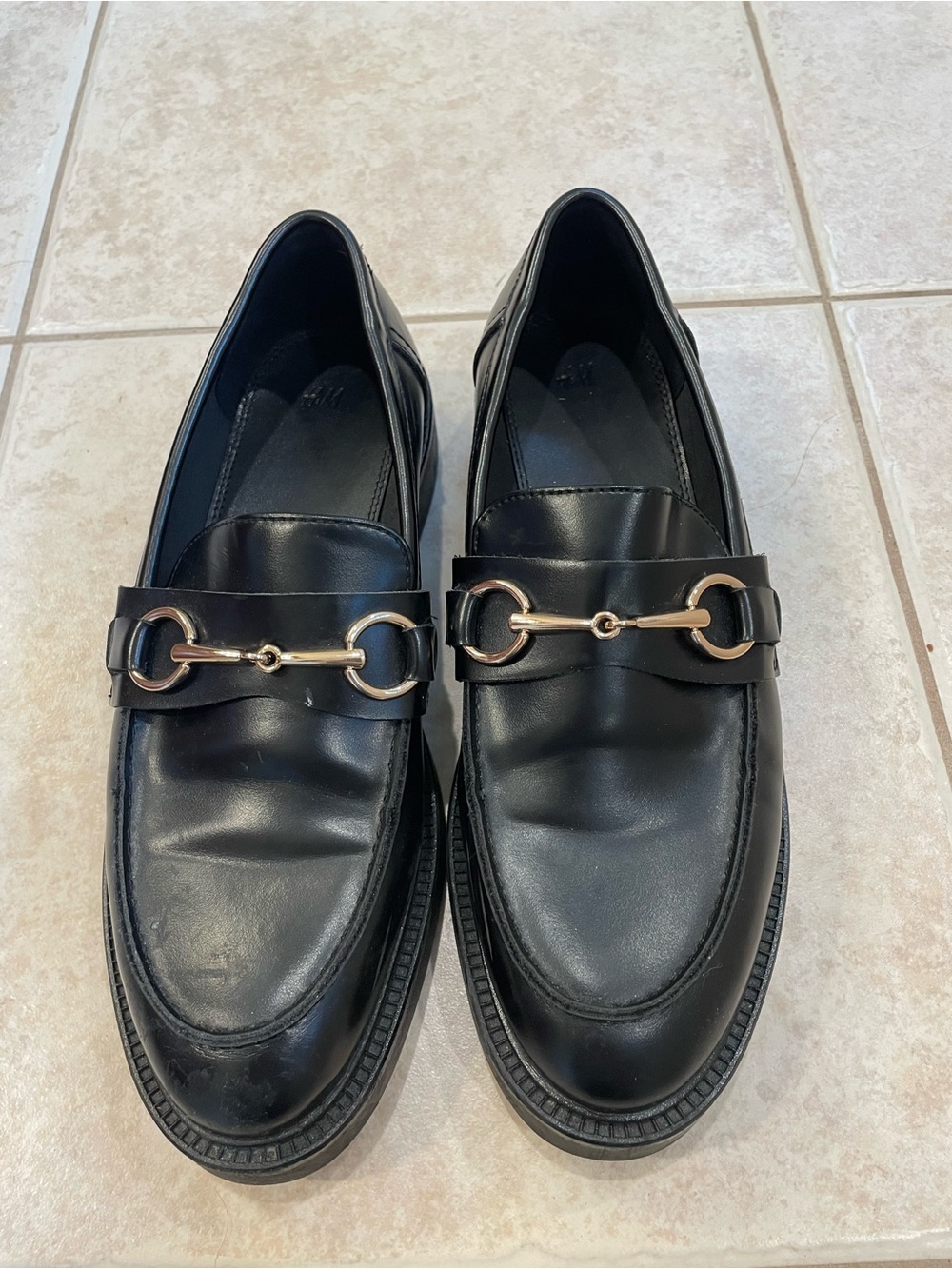 Women’s Black Bit Loafers with Gold Hardware